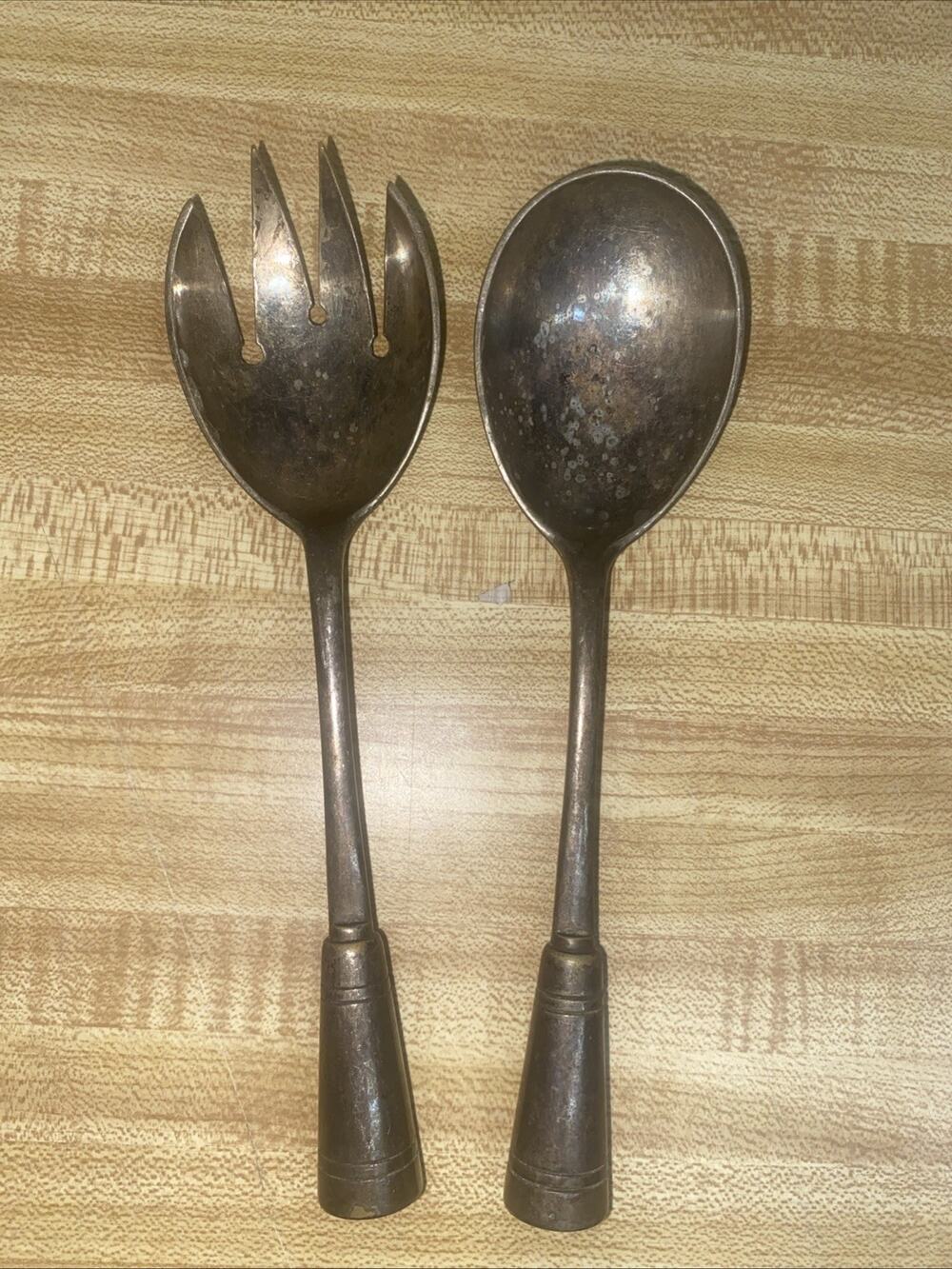 WMFN Salad Serving Set Big Spoon Fork Nickel Silver German 1880s-1903